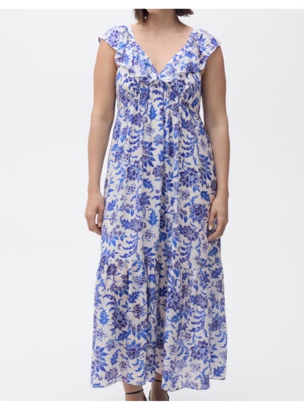 Blue Floral Ruffle-Sleeve Maxi Dress Mango - Picture 5 of 8